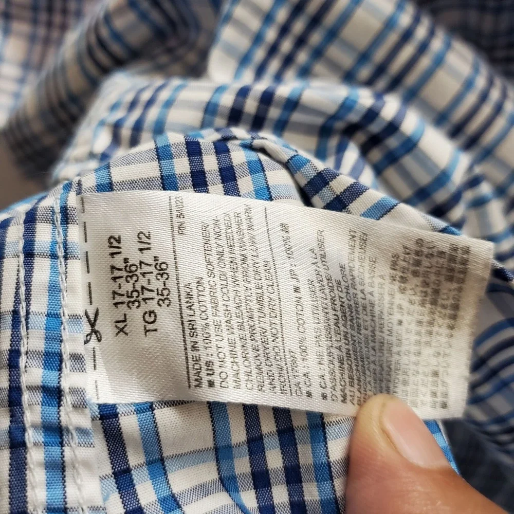 Banana‎ Republic Men Button Up Shirt XL Blue Plaid Long Sleeve Tailored Slim Fit